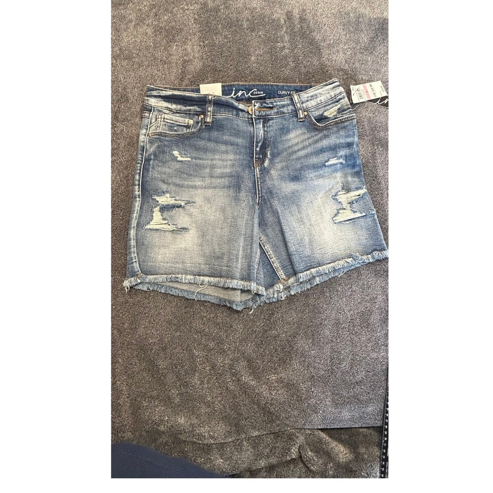 INC International Concepts Curvy Fit Distressed Denim Shorts Dark Indigo Size 10